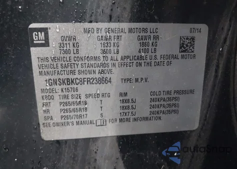 2015 Chevrolet Tahoe Lt z USA, uszkodzony, nr VIN 1GNSKBKC8FR238664